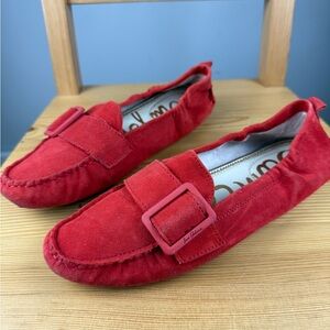 Sam Edelman Red Suede Loafers with Buckle Size 8
